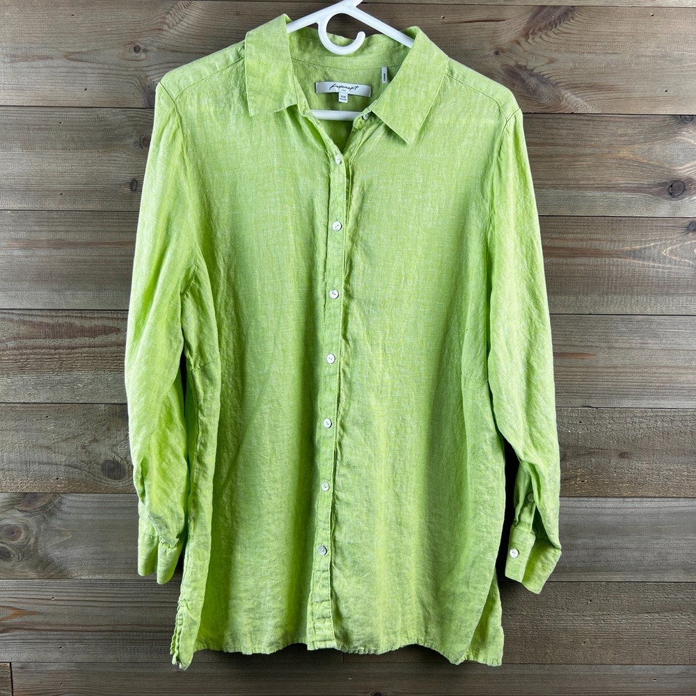 Foxcroft‎ Womens Shirt Long Sleeve Button Up Linen Beachy Coastal Resort 16W